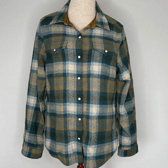 Toad&Co Women's Folk Yeah Shirt Jacket Blue and Green Pearl Buttons Size Large - Picture 1 of 14